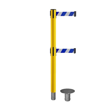 Stanchion Dual Belt Barr. Removable Base Yellow Post 11ft.Blu/Wh Belt